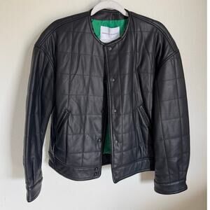 NWT Rebecca Minkoff Faux Leather Black Square Quilted Racer Jacket Women's Small